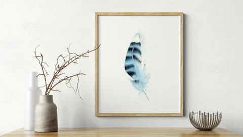 Image of a feather watercolor painting by Shayna Larsen, originals & prints available