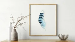 Image of a feather watercolor painting by Shayna Larsen, originals & prints available