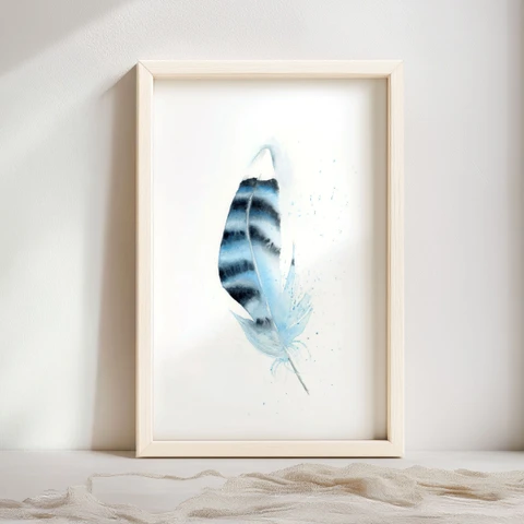 Image of a feather watercolor painting by Shayna Larsen, originals & prints available