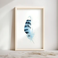 Image of a feather watercolor painting by Shayna Larsen, originals & prints available