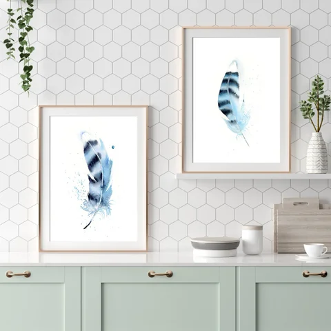 Image of a feather watercolor painting by Shayna Larsen, originals & prints available