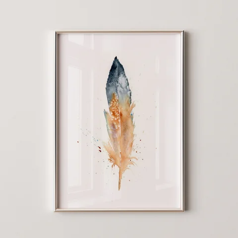 Image of a feather watercolor painting by Shayna Larsen, originals & prints available