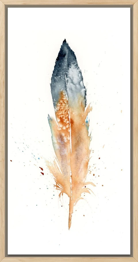 Image of a feather watercolor painting by Shayna Larsen, originals & prints available