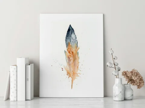 Image of a feather watercolor painting by Shayna Larsen, originals & prints available