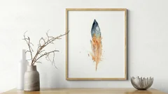 Image of a feather watercolor painting by Shayna Larsen, originals & prints available