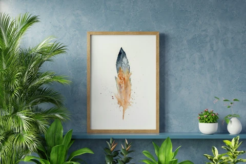 Image of a feather watercolor painting by Shayna Larsen, originals & prints available