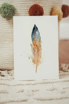 Image of a feather watercolor painting by Shayna Larsen, originals & prints available