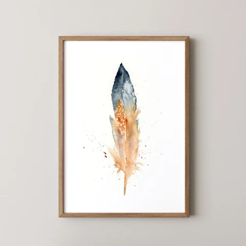 Image of a feather watercolor painting by Shayna Larsen, originals & prints available