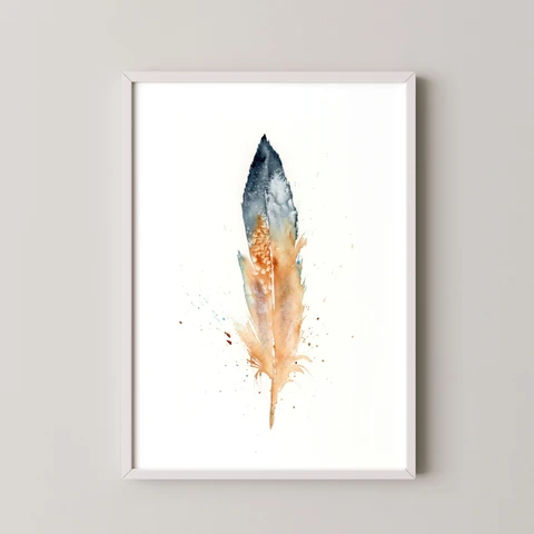 Image of a feather watercolor painting by Shayna Larsen, originals & prints available