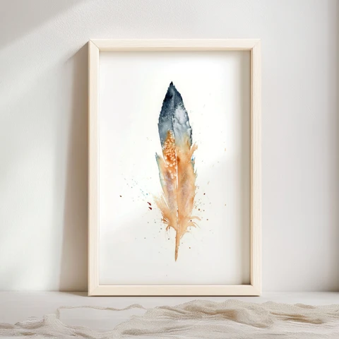 Image of a feather watercolor painting by Shayna Larsen, originals & prints available