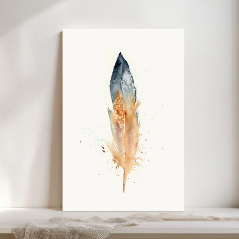 Image of a feather watercolor painting by Shayna Larsen, originals & prints available