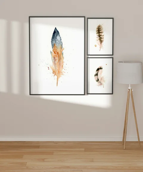 Image of a feather watercolor painting by Shayna Larsen, originals & prints available