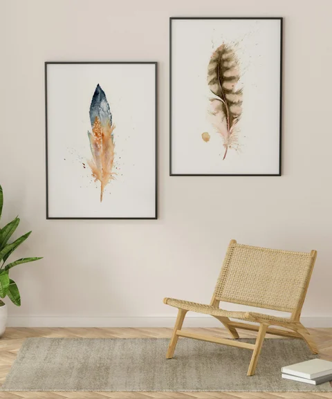 Image of a feather watercolor painting by Shayna Larsen, originals & prints available