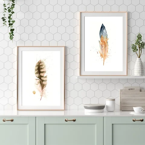 Image of a feather watercolor painting by Shayna Larsen, originals & prints available