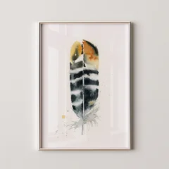 Image of a feather watercolor painting by Shayna Larsen, originals & prints available