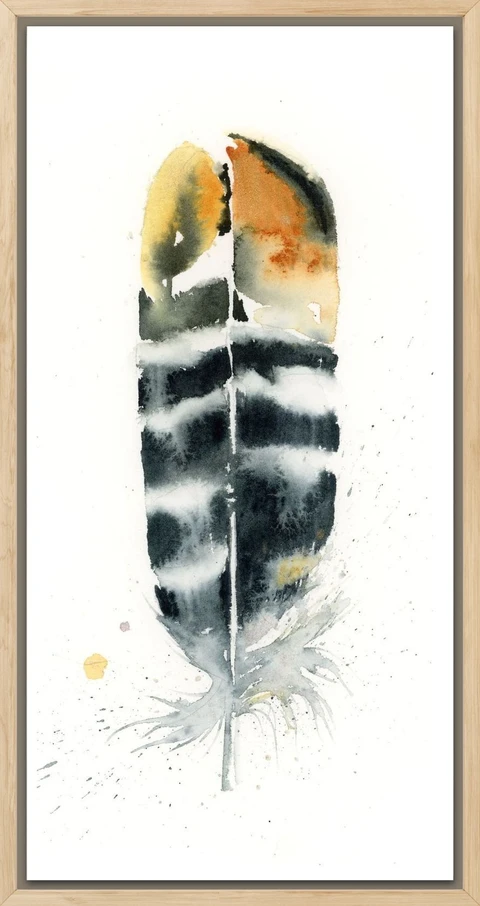 Image of a feather watercolor painting by Shayna Larsen, originals & prints available