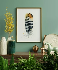 Image of a feather watercolor painting by Shayna Larsen, originals & prints available