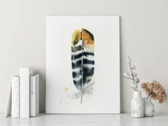 Image of a feather watercolor painting by Shayna Larsen, originals & prints available