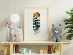 Image of a feather watercolor painting by Shayna Larsen, originals & prints available