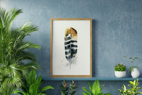 Image of a feather watercolor painting by Shayna Larsen, originals & prints available