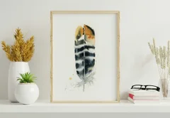 Image of a feather watercolor painting by Shayna Larsen, originals & prints available