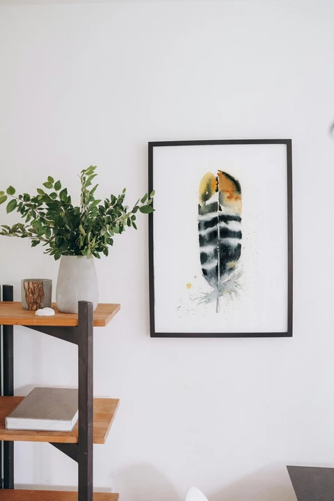 Image of a feather watercolor painting by Shayna Larsen, originals & prints available