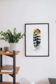 Image of a feather watercolor painting by Shayna Larsen, originals & prints available