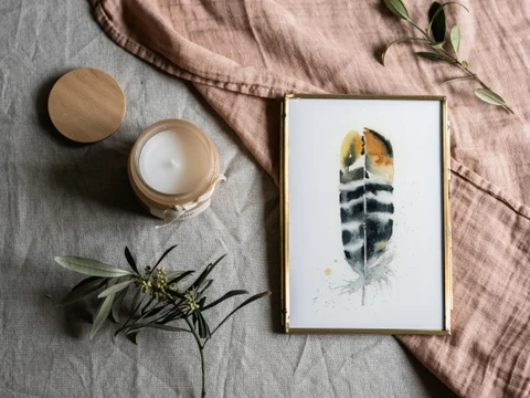 Image of a feather watercolor painting by Shayna Larsen, originals & prints available