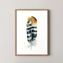 Image of a feather watercolor painting by Shayna Larsen, originals & prints available