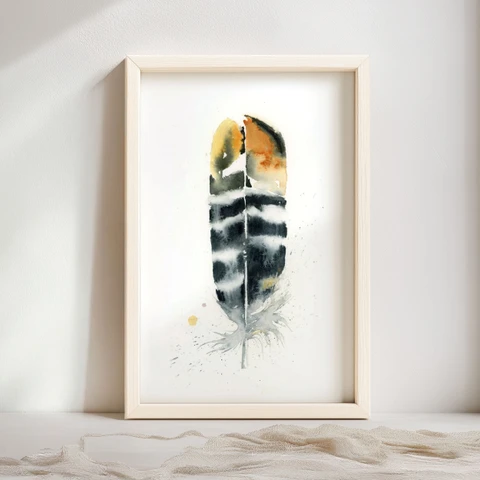 Image of a feather watercolor painting by Shayna Larsen, originals & prints available