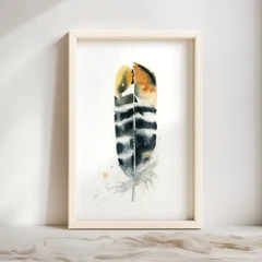 Image of a feather watercolor painting by Shayna Larsen, originals & prints available