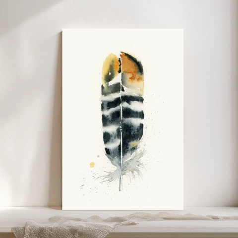 Image of a feather watercolor painting by Shayna Larsen, originals & prints available