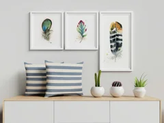 Image of a feather watercolor painting by Shayna Larsen, originals & prints available