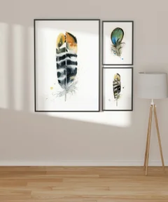 Image of a feather watercolor painting by Shayna Larsen, originals & prints available