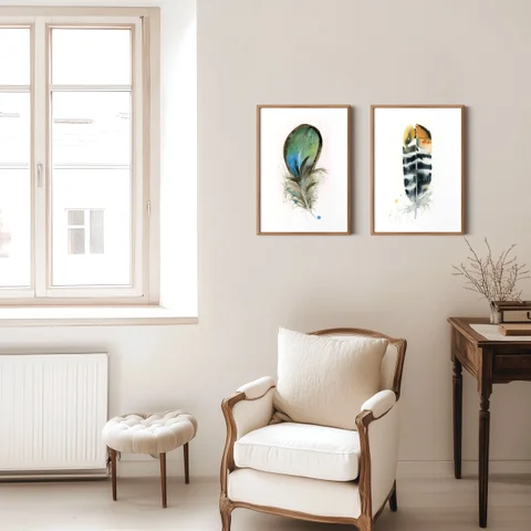 Image of a feather watercolor painting by Shayna Larsen, originals & prints available