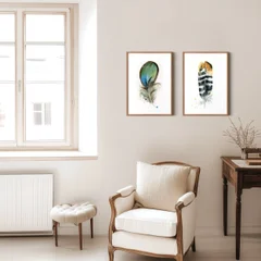 Image of a feather watercolor painting by Shayna Larsen, originals & prints available