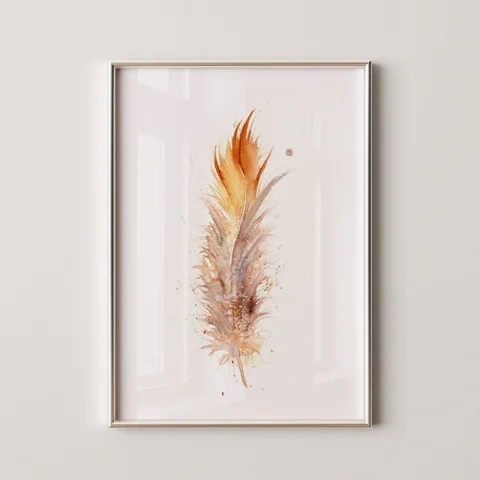Image of a feather watercolor painting by Shayna Larsen, originals & prints available