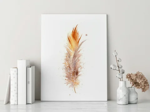 Image of a feather watercolor painting by Shayna Larsen, originals & prints available
