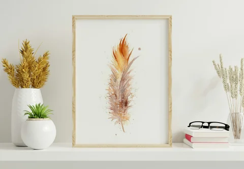 Image of a feather watercolor painting by Shayna Larsen, originals & prints available