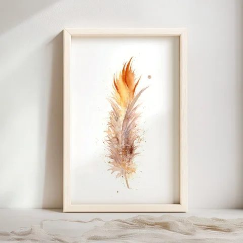 Image of a feather watercolor painting by Shayna Larsen, originals & prints available