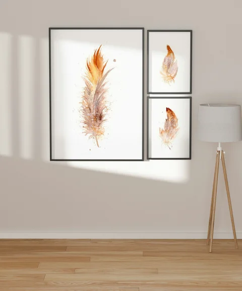 Image of a feather watercolor painting by Shayna Larsen, originals & prints available