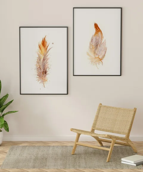 Image of a feather watercolor painting by Shayna Larsen, originals & prints available