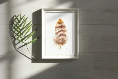 Image of a feather watercolor painting by Shayna Larsen, originals & prints available
