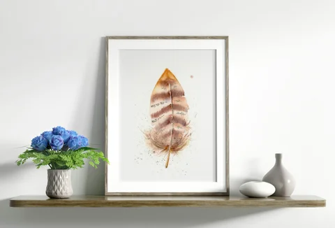 Image of a feather watercolor painting by Shayna Larsen, originals & prints available