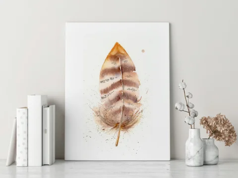 Image of a feather watercolor painting by Shayna Larsen, originals & prints available