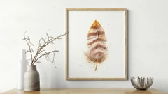 Image of a feather watercolor painting by Shayna Larsen, originals & prints available