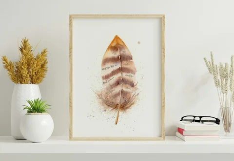 Image of a feather watercolor painting by Shayna Larsen, originals & prints available
