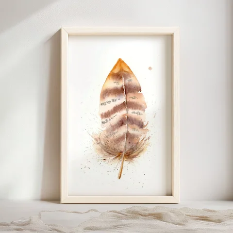 Image of a feather watercolor painting by Shayna Larsen, originals & prints available