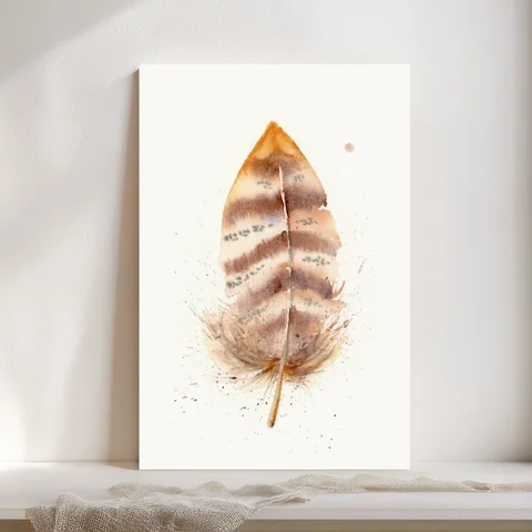 Image of a feather watercolor painting by Shayna Larsen, originals & prints available
