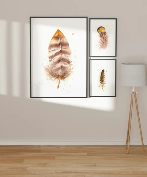 Image of a feather watercolor painting by Shayna Larsen, originals & prints available